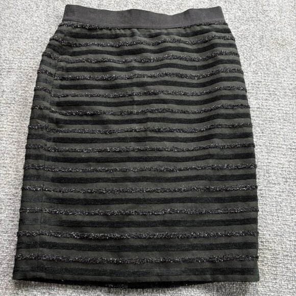 Ann Taylor Skirt Womens 4 Black Textured Striped Pencil Professional Office Wear - Picture 1 of 11